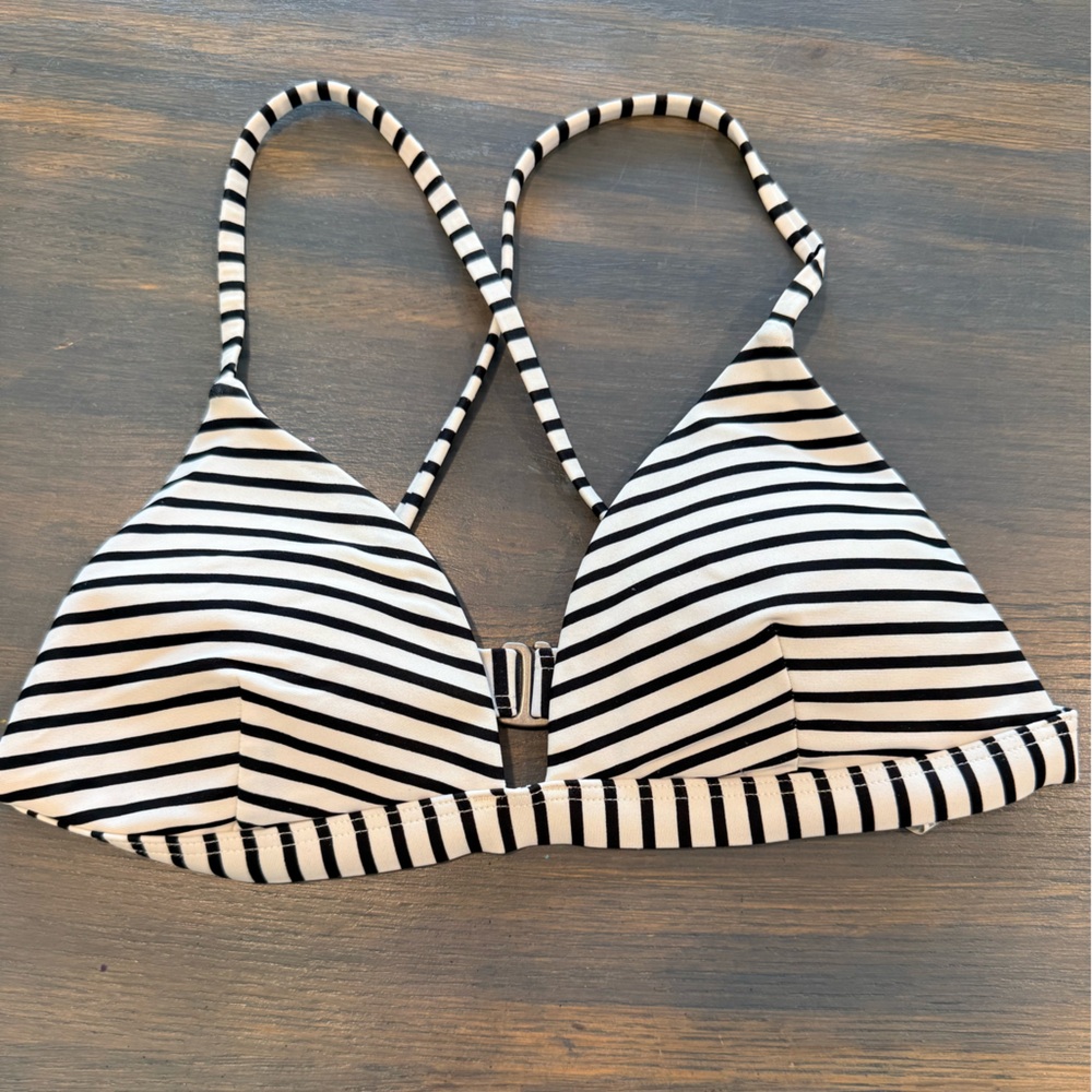 Hollister Striped Triangle Bikini Top Black White Swim XS Adjustable